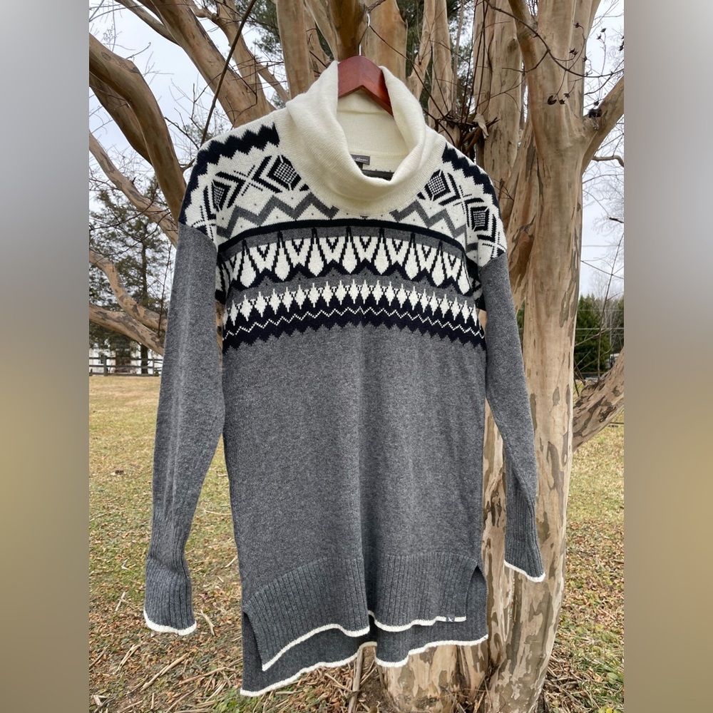 Eddie Bauer Fair Isle Cotton Wool Blend Turtleneck Knit Sweater Cottagecore